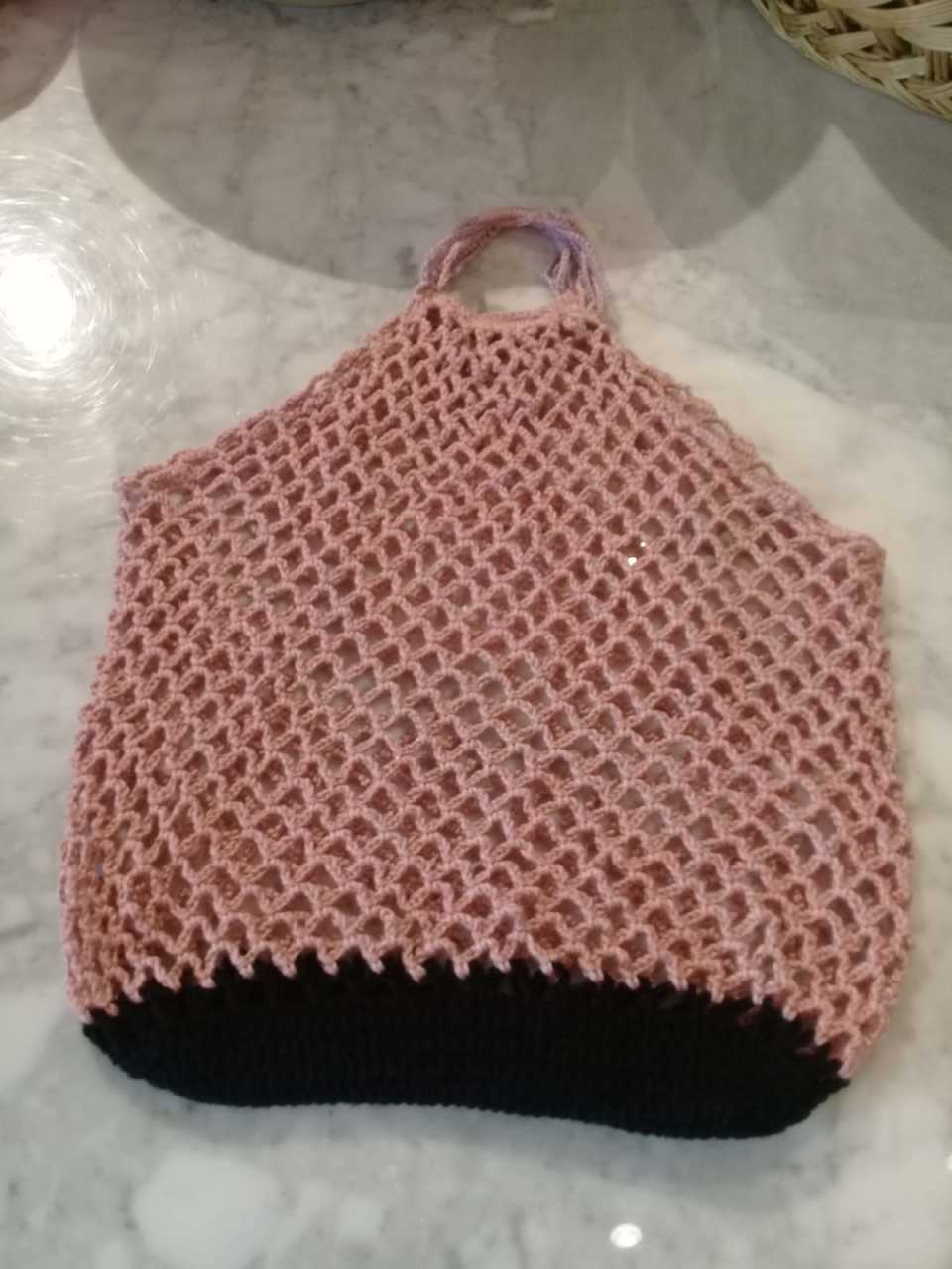 Anne Elinden Geleneksel Pazar'a Özel El işi File Çanta Bej