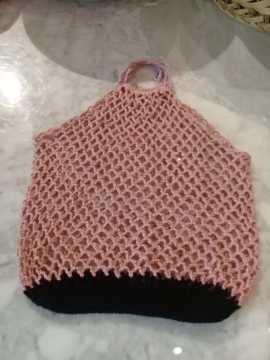 Anne Elinden Geleneksel Pazar'a Özel El işi File Çanta Bej