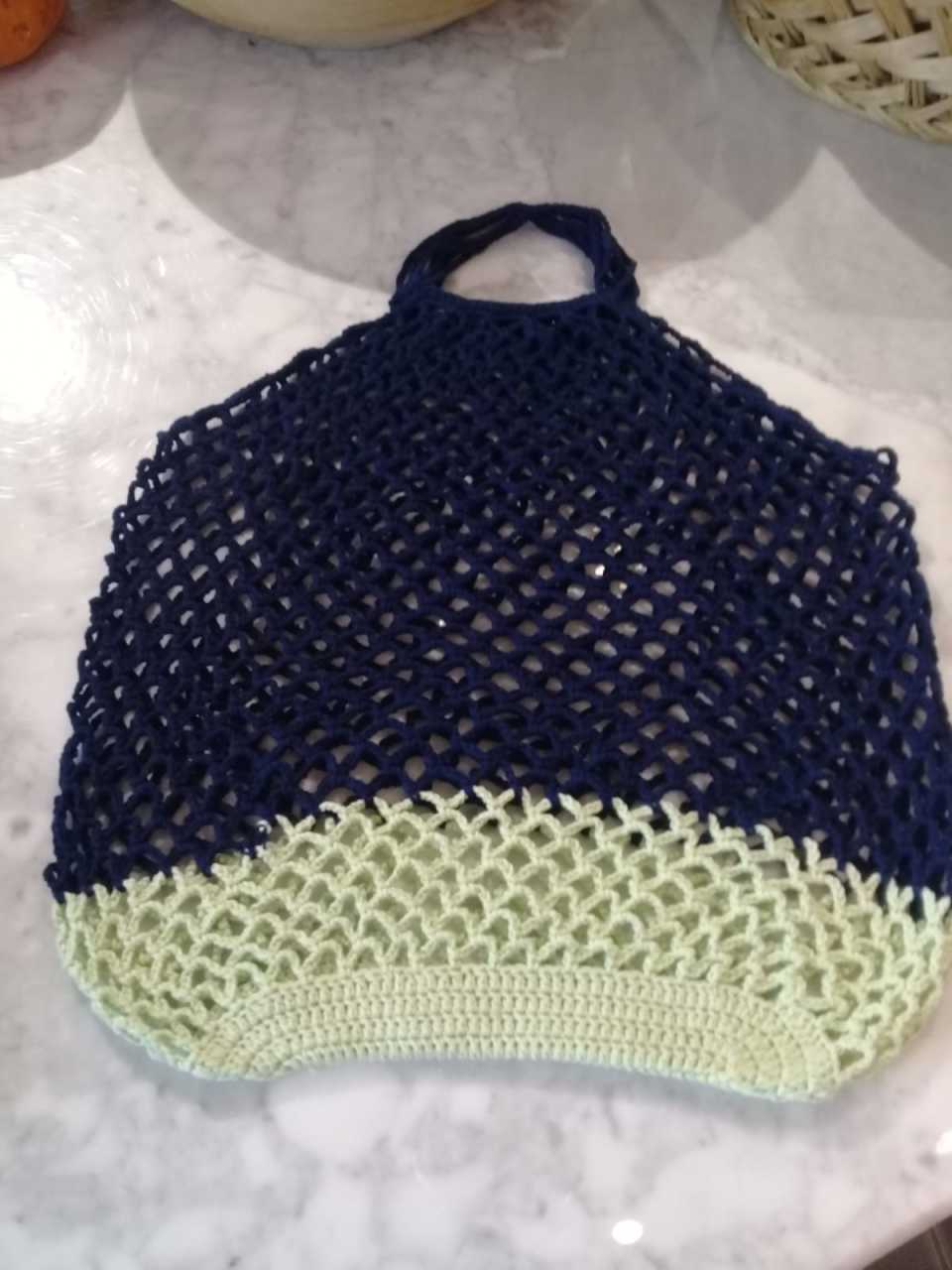 Anne Elinden Geleneksel Pazar'a Özel El işi File Çanta Lacivert Yeşil