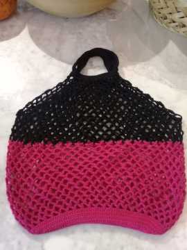 Anne Elinden Geleneksel Pazar'a Özel El işi File Çanta Pembe Siyah