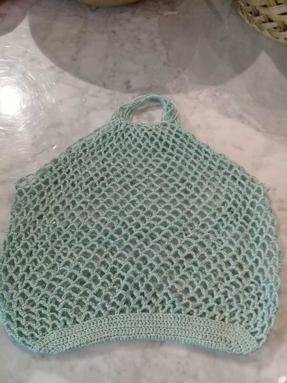 Anne Elinden Geleneksel Pazar'a Özel El işi File Çanta Su Yeşili