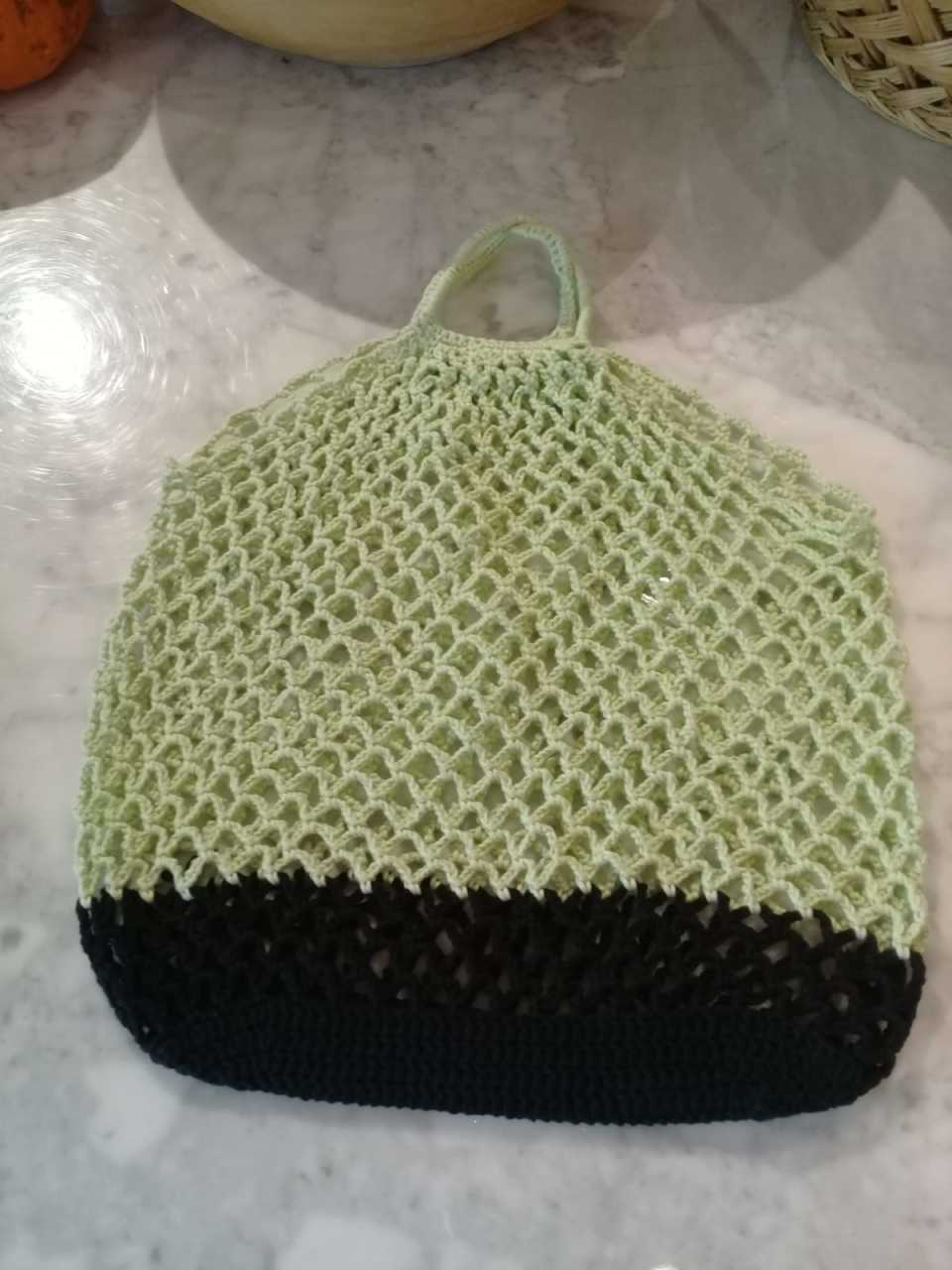 Anne Elinden Geleneksel Pazar'a Özel El işi File Çanta Yeşil Siyah