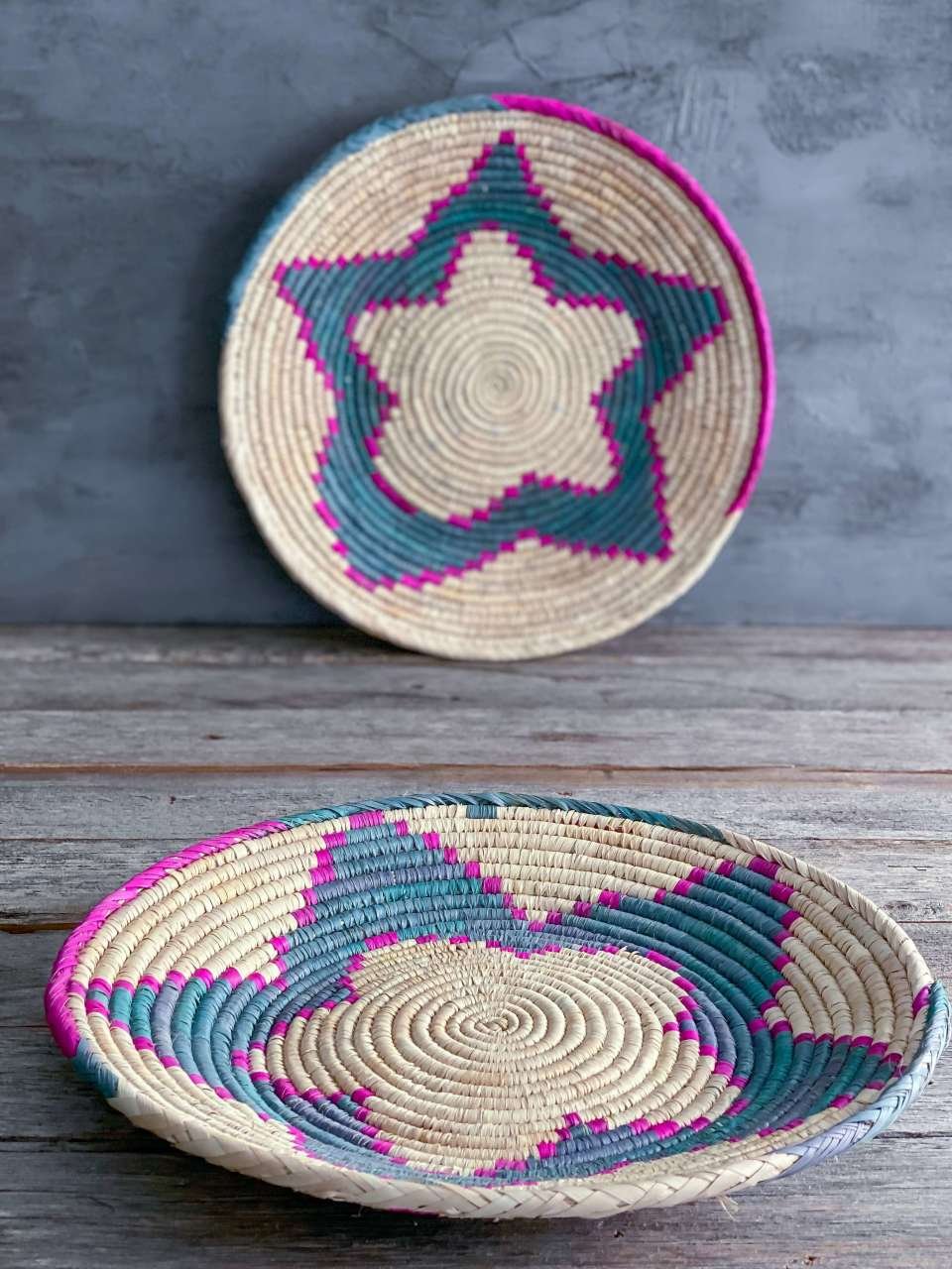 Hasır El Örmesi Duvar Tabağı Büyük Boy 1 Ç:35-38 cm H:5-6 cm